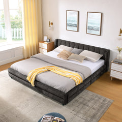 King Size Upholstered Bed Frame with Thick Fabric, comfortable upholstered bed frame, Chenille fabric, with headboard and solid bed frame. With drawer for storage-Dark Gray(86.5''*84''*29.5'')