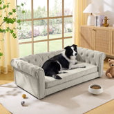 Elegant rectangular pet bed for big and oversized dogs, durable elevated dog sofa bed, comfortable dog sofa, modern and fashionable linen fabric dog sofa-Beige