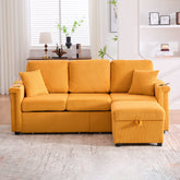 UNITED WE WIN L-Shaped Sectional Sofa with Pull-Out Storage,Ottoman & Pillows 3-Seat with USB Charging,Cup Holder, Convertible Design for Living Room, Apartment, Corduroy Fabric