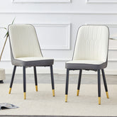 A modern dining chair with a white dark gray dual tone PU leather backrest and black metal legs, suitable for kitchens, bedrooms, and offices. A set of 2 pieces (white+dark gray+PU)C-007 W1151118960