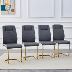 Comes with faux leather cushioned seats, living room chairs with metal legs, suitable for kitchen, living room, bedroom, and dining room side chairs, set of 6 (gray+PU leather) C-001