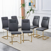 Comes with faux leather cushioned seats, living room chairs with metal legs, suitable for kitchen, living room, bedroom, and dining room side chairs, set of 6 (gray+PU leather) C-001