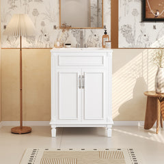 24'' Bathroom Vanity with Top Sink, Modern Bathroom Storage Cabinet with 2 Soft-Closing Doors and Adjustable Shelf, Solid Wood Frame