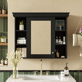 35'' x 28'' Black Wall Mounted Bathroom Storage Cabinet with Mirror Door, Modern Bathroom Wall Cabinet with Mirror, Medicine Cabinet with 6 Open Shelves