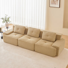 117" Modern Modular Sectional Sofa for Living Room, Corduroy Fabric,Oversized 3-Seater Couch with Deep Seat, Pearl-like piping, Tufted Design,Buckle connection,No Assembly,Anti-slip Design,Camel
