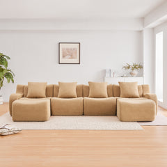 U-Shaped Boneless Sofa,Teddy Fabric No assembly required Curved armrest,Anti-slip Design,Streamlined Design 32D High Density Sponge,Full Compression Vacuum Packag,For Studies living Rooms,Camel