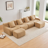 U-Shaped Boneless Sofa,Teddy Fabric No assembly required Curved armrest,Anti-slip Design,Streamlined Design 32D High Density Sponge,Full Compression Vacuum Packag,For Studies living Rooms,Camel