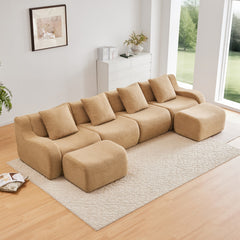 U-Shaped Boneless Sofa,Teddy Fabric No assembly required Curved armrest,Anti-slip Design,Streamlined Design 32D High Density Sponge,Full Compression Vacuum Packag,For Studies living Rooms,Camel