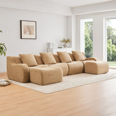 U-Shaped Boneless Sofa,Teddy Fabric No assembly required Curved armrest,Anti-slip Design,Streamlined Design 32D High Density Sponge,Full Compression Vacuum Packag,For Studies living Rooms,Camel