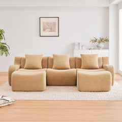 U-shaped Soft Teddy Fabric Boneless Sofa, Assembly Chaise,No Assembly Required Curved Armrest,Anti-Slip Design 32D High Density Sponge Streamlined Design,Fits Living Rooms Reading Nook,Camel