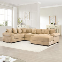 Oversized Cloud Modular Sectional Couch, Convertible Sectional Couches , Extra-Thick Armrests with Ottoman,Premium Corduroy Fabric, Ergonomic Design, Easy Assembly, For Living Rooms bedroom,Camel