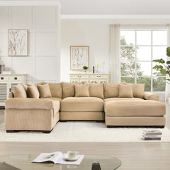 Oversized Cloud Modular Sectional Couch, Convertible Sectional Couches , Extra-Thick Armrests with Ottoman,Premium Corduroy Fabric, Ergonomic Design, Easy Assembly, For Living Rooms bedroom,Camel