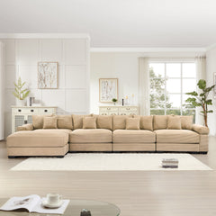 170" Oversized Cloud Modular L-Shape Sectional Couch,Soft Corduroy Fabric, with Ottoman Deep Seat Wide Armrests, Ergonomic Design,12 Throw Pillows, Easy Assembly,For Living Rooms Studies,Camel