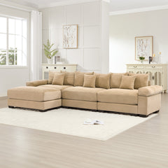 130" Oversized Cloud Modular L-Shape Sectional Couch, Soft Corduroy Fabric,with Ottoman Deep Seat Wide Armrest Ergonomic Design 9 Pillows Easy Assembly,For Living Rooms bedroom,Camel