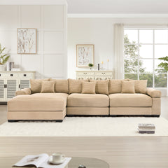 130" Oversized Cloud Modular L-Shape Sectional Couch, Soft Corduroy Fabric,with Ottoman Deep Seat Wide Armrest Ergonomic Design 9 Pillows Easy Assembly,For Living Rooms bedroom,Camel