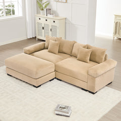 92" Oversized Cloud Modular L-Shape Sectional Couch, Soft Corduroy Fabric, with Ottoman, Deep Seat Wide Armrests, Ergonomic Design, 6 Throw Pillows, Easy Assembly, for Living Rooms, Lounges,Camel