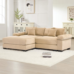 92" Oversized Cloud Modular L-Shape Sectional Couch, Soft Corduroy Fabric, with Ottoman, Deep Seat Wide Armrests, Ergonomic Design, 6 Throw Pillows, Easy Assembly, for Living Rooms, Lounges,Camel