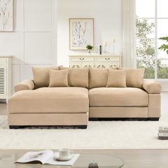 92" Oversized Cloud Modular L-Shape Sectional Couch, Soft Corduroy Fabric, with Ottoman, Deep Seat Wide Armrests, Ergonomic Design, 6 Throw Pillows, Easy Assembly, for Living Rooms, Lounges,Camel