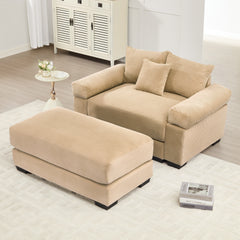 54.3" Oversized Cloud Modular Sectional Couch, Corduroy Fabric Extra-Thick Armrests, Throw Pillows Ottoman, Chaise Lounge Design Ergonomic Design, Easy Assembly Fits Living Rooms Bedrooms,Camel
