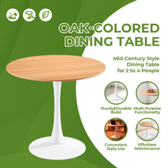 31.5"OAK COLOR TOP Tulip Table Mid-century Dining Table for 2-4 people With Round Mdf Table Top, Pedestal Dining Table, End Table Leisure Coffee Table