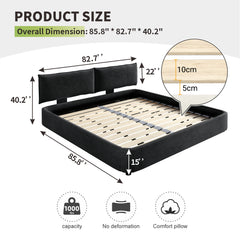 King Size Cloud Bed Frame with Oversized Padded Movable Headboard, Chenille Upholstered Bed with Round Corner,Metal + Solid Wooden Slat Double Support,No Box Spring Needed, Dark Grey
