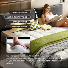King Size Cloud Bed Frame with Oversized Padded Movable Headboard, Chenille Upholstered Bed with Round Corner,Metal + Solid Wooden Slat Double Support,No Box Spring Needed, Dark Grey