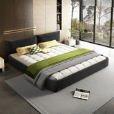 King Size Cloud Bed Frame with Oversized Padded Movable Headboard, Chenille Upholstered Bed with Round Corner,Metal + Solid Wooden Slat Double Support,No Box Spring Needed, Dark Grey