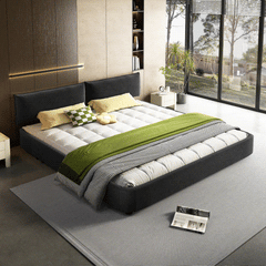 King Size Cloud Bed Frame with Oversized Padded Movable Headboard, Chenille Upholstered Bed with Round Corner,Metal + Solid Wooden Slat Double Support,No Box Spring Needed, Dark Grey
