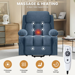 Power Lift Recliner Chair with Heat and Massage Electric Fabric Recliner Chair for Elderly with Side Pocket, USB Charge Port, Remote Control for Living Room