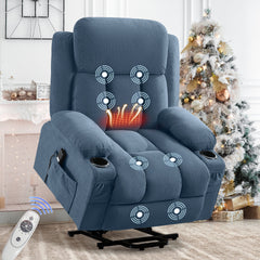 Power Lift Recliner Chair with Heat and Massage Electric Fabric Recliner Chair for Elderly with Side Pocket, USB Charge Port, Remote Control for Living Room