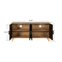 Black Carved Symmetrical Design Door And Wood Coloured Frame For TV Stand Table,Living Room ,Entryway