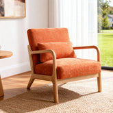 Mid Century Modern Armchair, Accent Chair with Solid Wood Frame and Detachable Lumbar Pillow for Living Room, Bedroom, Office(Orange)