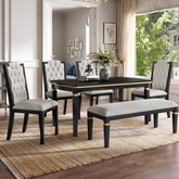 6-Piece Kitchen Dining Table Set, 60" Rectangular Table and 4 High-Back Tufted Chairs & 1 Bench for Dining Room and Kitchen (Black)