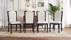 6-Piece Kitchen Dining Table Set, 60" Rectangular Table and 4 High-Back Tufted Chairs & 1 Bench for Dining Room and Kitchen (Black)