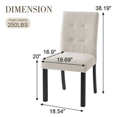 4 Piece Modern Tufted Dining Chair, Rustic Linen Upholstered with Black Rubber Wood Legs, Upholstered Accent Chair for Kitchen, Dining Room, Bedroo, Beige