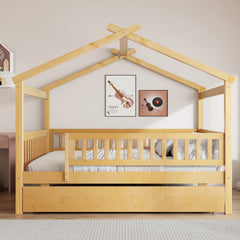 Full Size Wooden House Bed with Twin Size Trundle, Natural(OLD SKU: LP000306AAN)