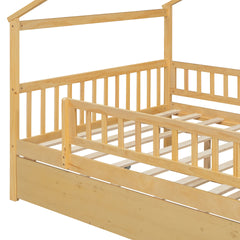 Full Size Wooden House Bed with Twin Size Trundle, Natural(OLD SKU: LP000306AAN)