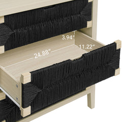 3 Drawer Buffet Sideboard with Adjustable Shelves, Storage Cabinet with Hand-woven rope decorated drawers for Living Room Kitchen Entryway