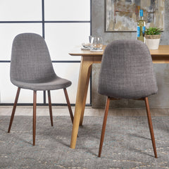 Mid-Century Modern Fabric Upholstered Dining Chairs, Set of 2, Light Gray and Dark Walnut Finish