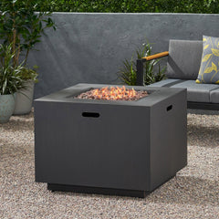 33" Outdoor Iron Square Propane Fire Pit, Tank Inside, Brushed Brown - 50,000 BTU