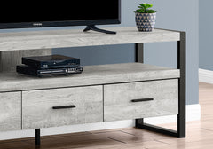 Tv Stand, 60 Inch, Console, Media Entertainment Center, Storage Drawers, Living Room, Bedroom, Grey Laminate, Black Metal, Contemporary, Modern