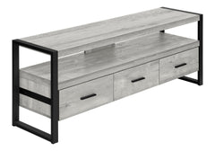 Tv Stand, 60 Inch, Console, Media Entertainment Center, Storage Drawers, Living Room, Bedroom, Grey Laminate, Black Metal, Contemporary, Modern