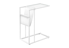Accent Table, C-shaped, End, Side, Snack, Magazine Storage, Living Room, Bedroom, White Leather Look, White Metal, Contemporary, Modern