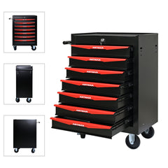 Rolling Metal Tool Chest with 7 Drawers, 20" 7-Drawer Tool Chest Cabinet with Ball Bearing Drawer Slides, Steel Tool Storage Box Organizer -BLACK&RED