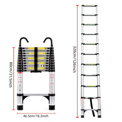 10.5ft (about 3.2m) retractable ladder, multi-functional foldable ladder, with hook, aluminum retractable ladder, suitable for daily use of RV, attic, home, 330 pounds