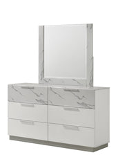 Mist Dresser White 鈥 Two-Tone High-Gloss Marble & Lacquer Finish with Six Spacious Drawers, Velvet-Lined Interiors (INCLUDES DRESSER ONLY) same asG150108674 (NJ inventory)