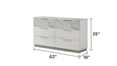 Mist Dresser White 鈥 Two-Tone High-Gloss Marble & Lacquer Finish with Six Spacious Drawers, Velvet-Lined Interiors (INCLUDES DRESSER ONLY) same asG150108674 (NJ inventory)