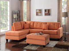 3 Piece Reversible Sectional Sofa Set W/ Ottoman in Citrus Color