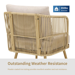2-Piece All-Weather PE Wicker Patio Chairs Set with 4" High-Density Cushions, Rattan Barrel Chairs for Porch, Backyard, Garden