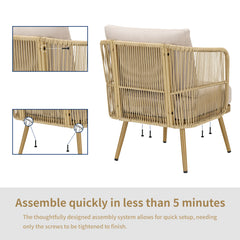 2-Piece All-Weather PE Wicker Patio Chairs Set with 4" High-Density Cushions, Rattan Barrel Chairs for Porch, Backyard, Garden